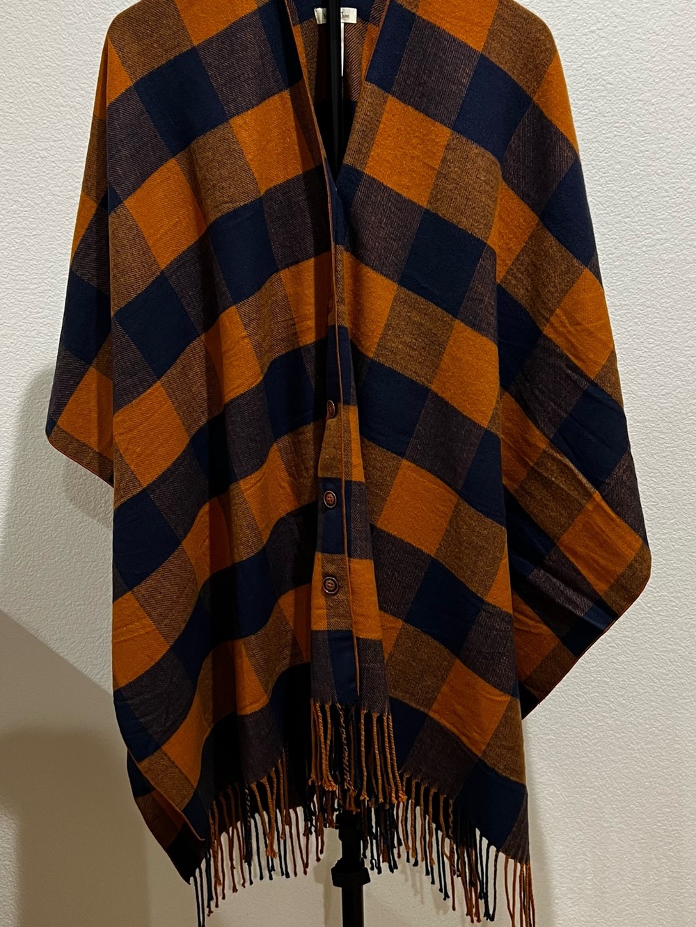 Matilda Jane Navy and Rust Plaid Button-Front Poncho